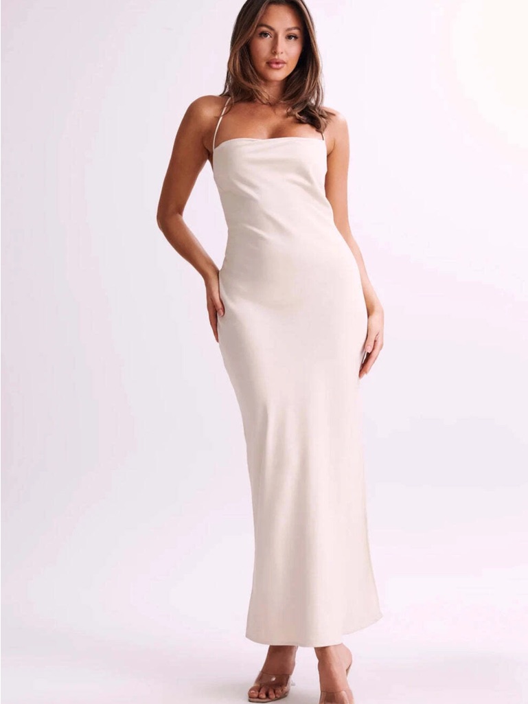 Meshki Cream Slip Maxi Dress With Spaghetti Straps